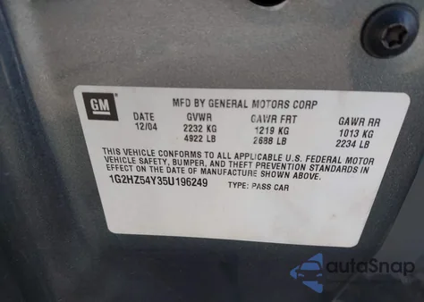 2005 Pontiac Bonneville Gxp z USA, uszkodzony, nr VIN 1G2HZ54Y35U196249